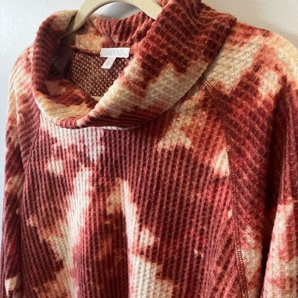 Abound Waffle Knit Rust Multi Color Tie Dye Cowl Neck Top S NWT - Picture 3 of 5